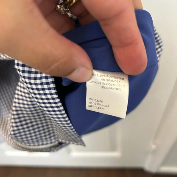 LDT White and Blue Checkered Gingham Print Zip Up Shirt Dress - Picture 6 of 6